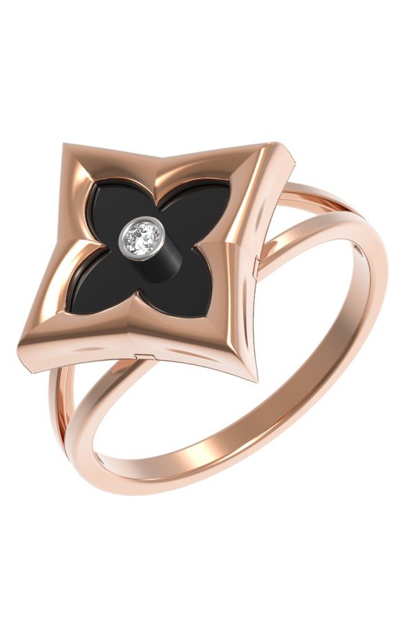 Кольцо из золота c бриллиантами и ониксом