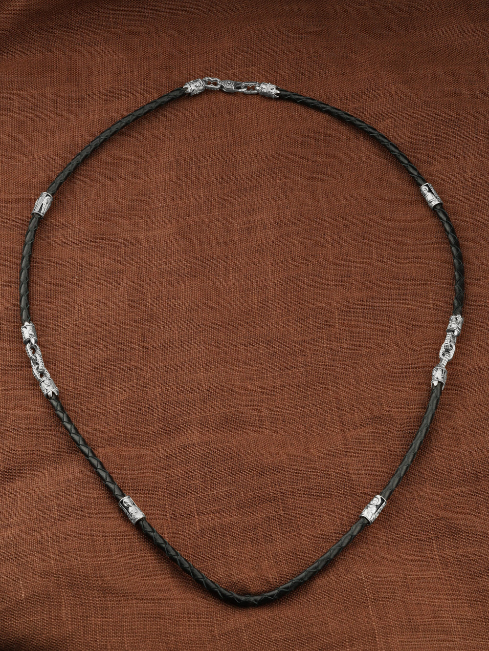 Цепь-шнурок кожа из белого золота 585 пробы c кожаным шнурком