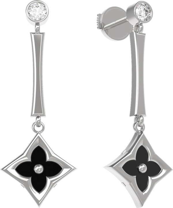 Серьги из белого золота 585 пробы c фианитом и ониксом