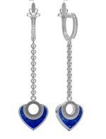 Серьги из белого золота c фианитом и лазуритом