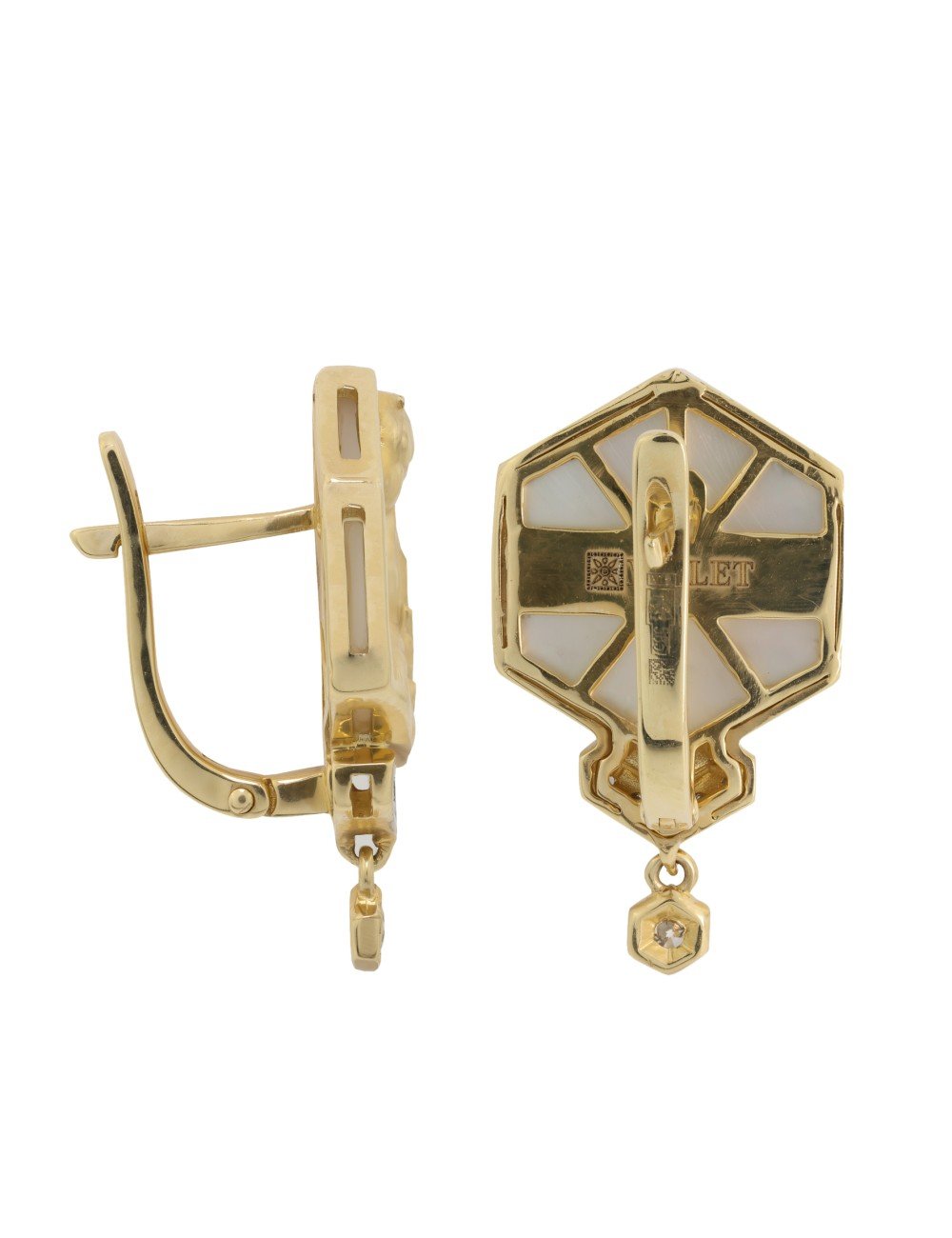 Серьги из лимонного золота c бриллиантами и перламутром