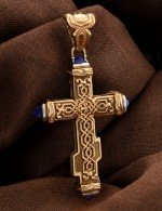 Крест из золота c лазуритом и железным деревом