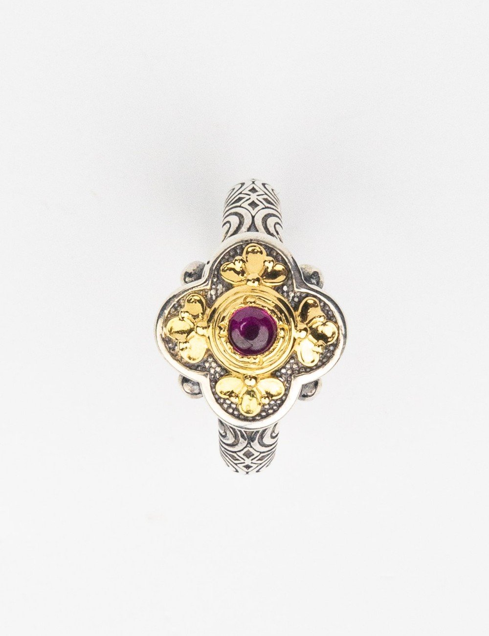 Кольцо из серебра и золота c рубином и рубином