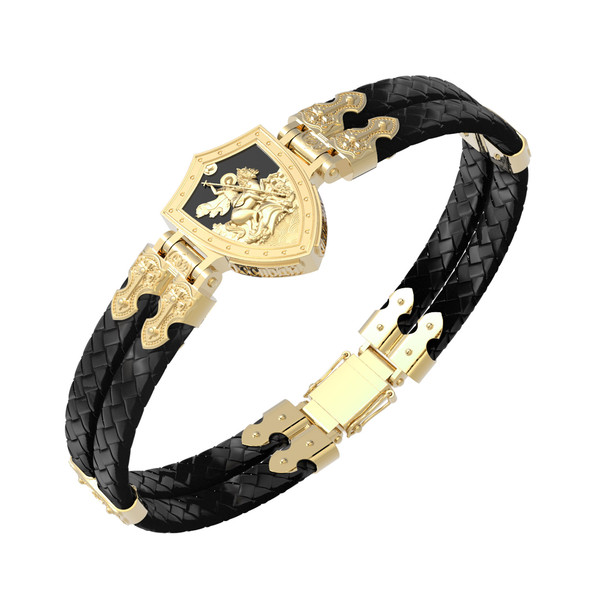 Браслет из лимонного золота 585 пробы c шнурком и ониксом