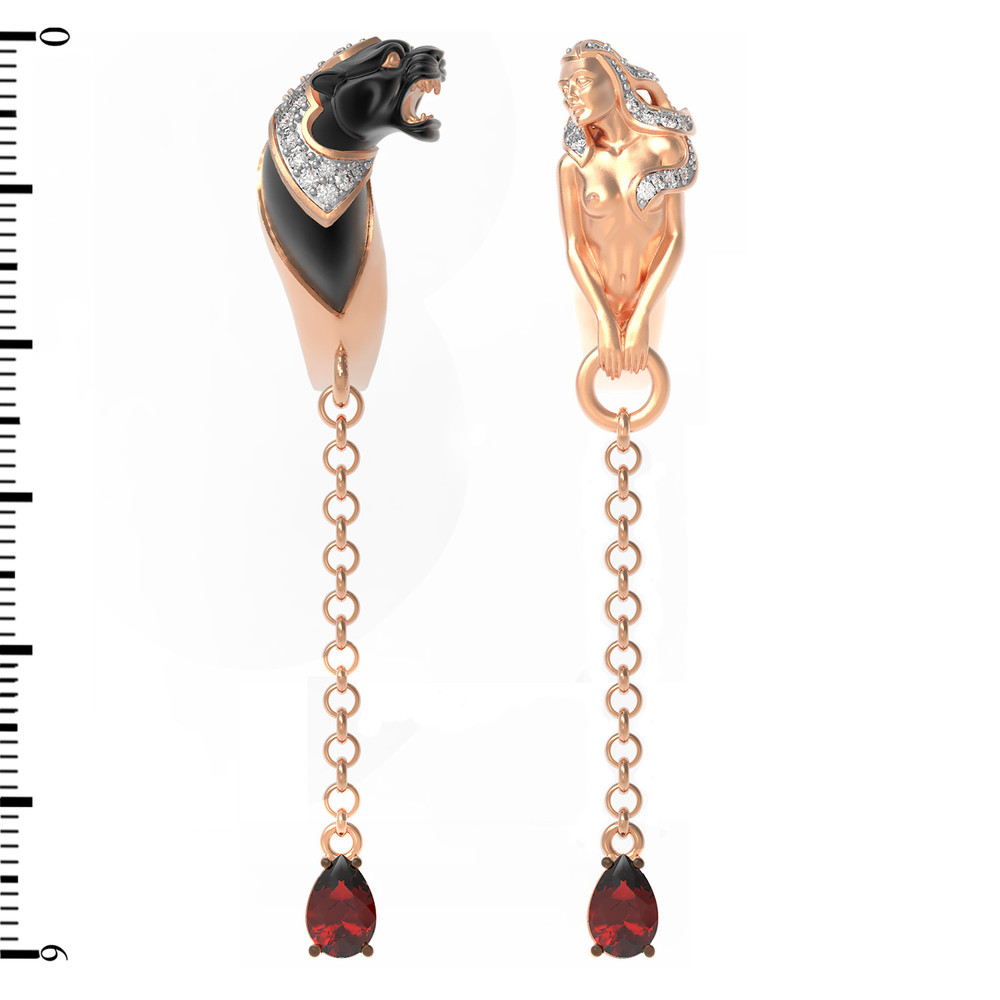 Серьги из красного золота 585 пробы c фианитом и гранатом