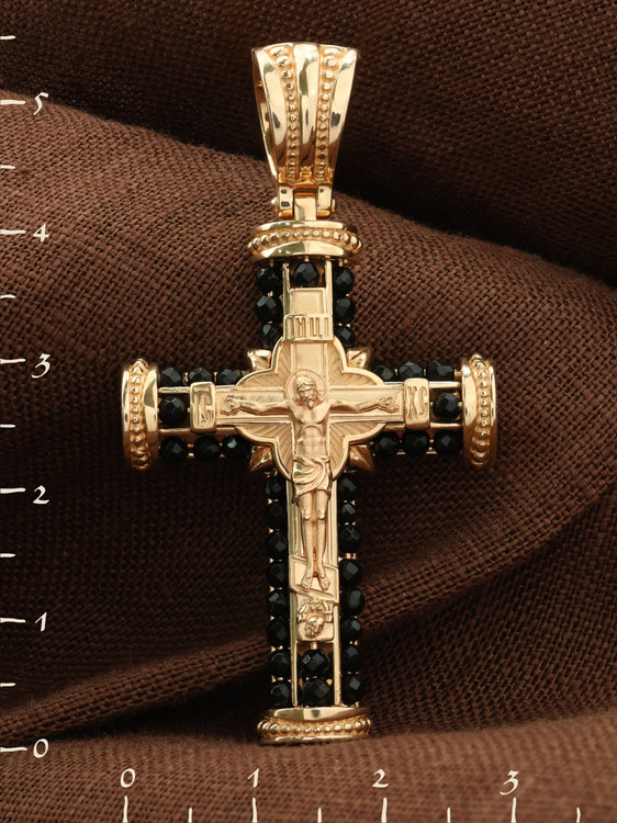 Крест из красного золота 585 пробы c ониксом