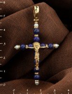 Крест из лимонного золота c жемчугом и лазуритом