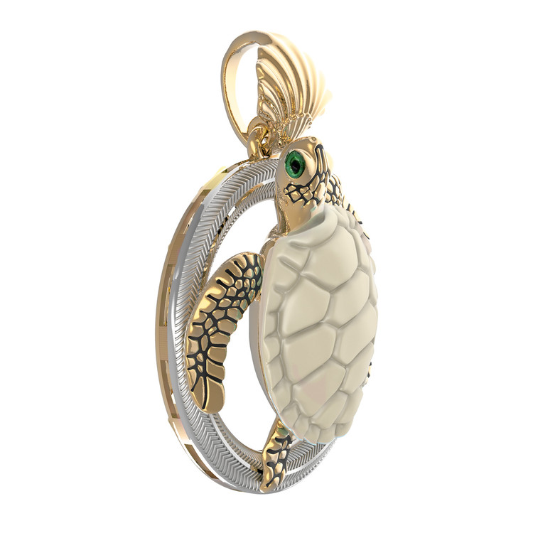 Подвеска из красного золота 585 пробы c эмалью и бивнем мамонта