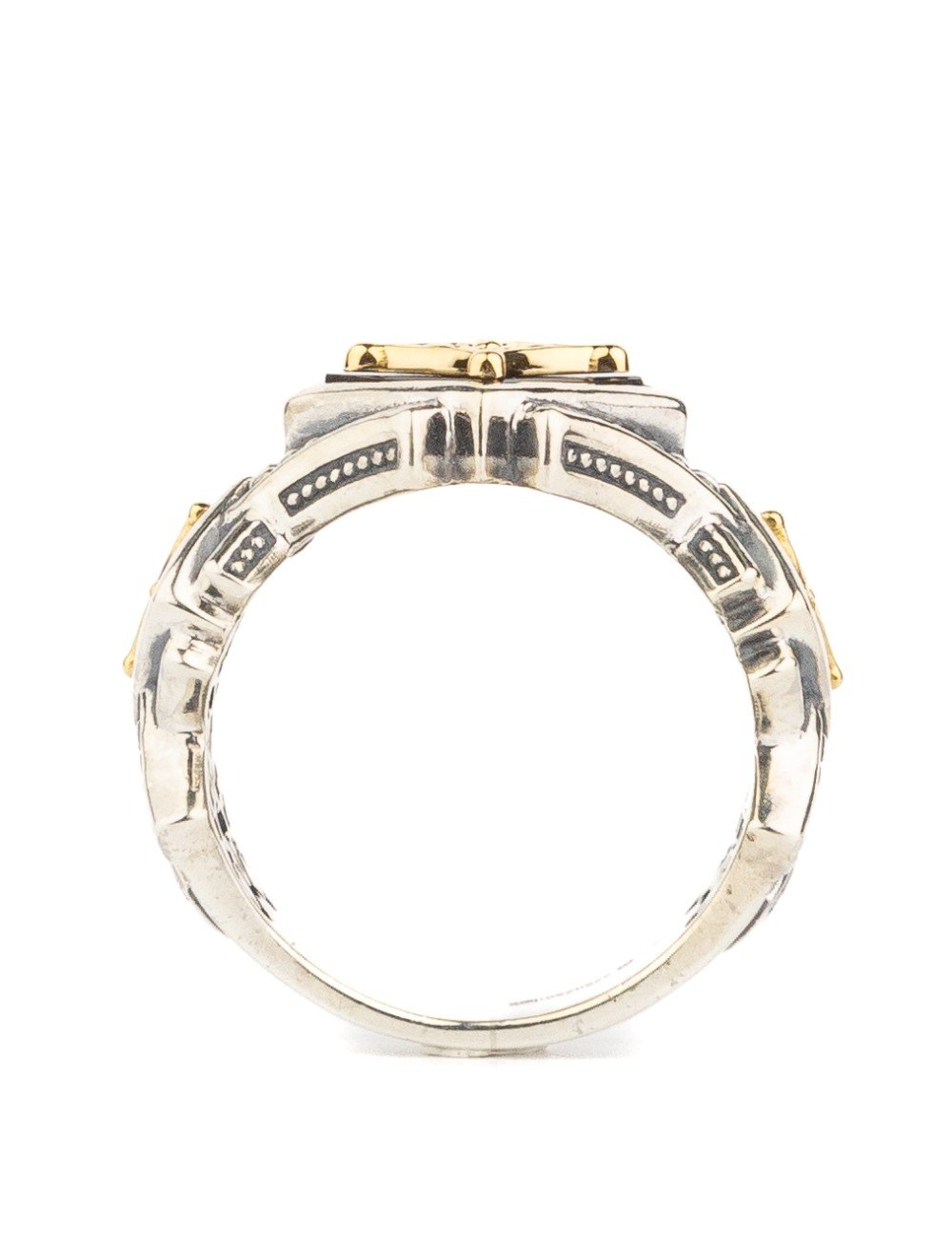 Кольцо из серебра и золота c ониксом и рубином