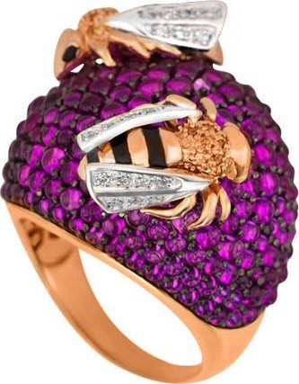 Кольцо из золота c эмалью и фианитом