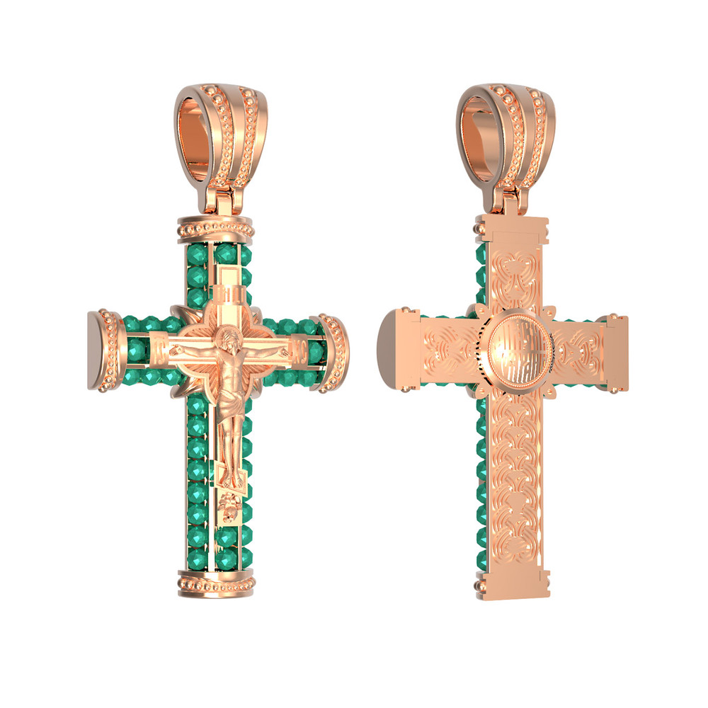 Крест из красного золота 585 пробы c хризопразом