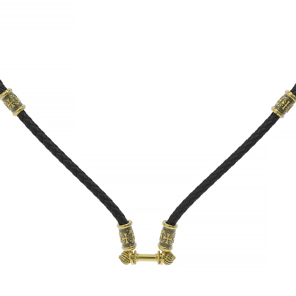 Цепь-шнурок кожа из лимонного золота 585 пробы c кожаным шнурком