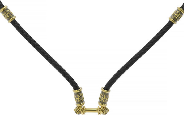 Цепь-шнурок кожа из лимонного золота 585 пробы c кожаным шнурком