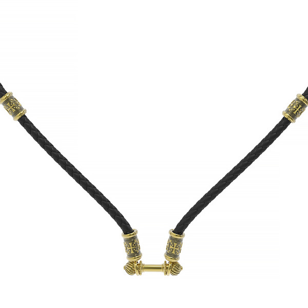 Цепь-шнурок кожа из лимонного золота 585 пробы c кожаным шнурком