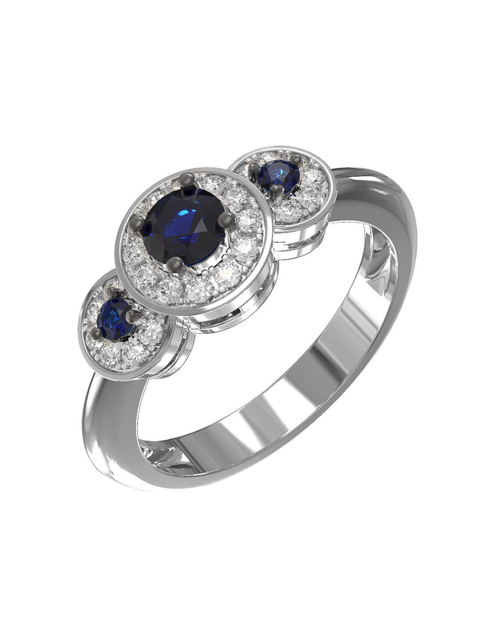 Кольцо из белого золота c бриллиантами и сапфиром