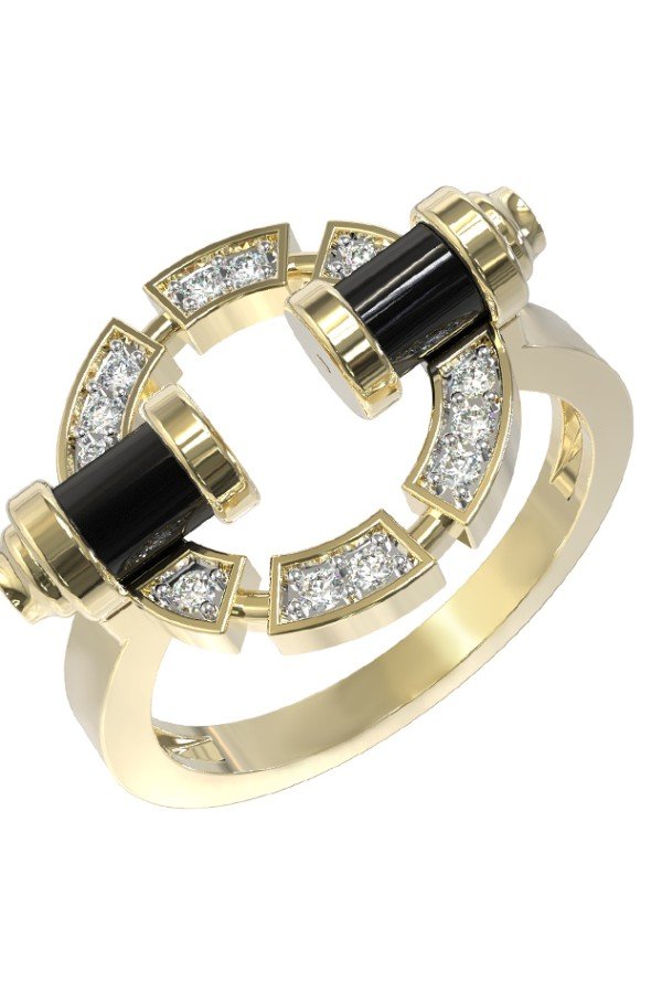 Кольцо из лимонного золота c бриллиантами и ониксом