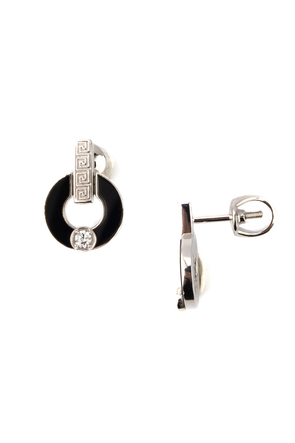 Серьги из белого золота 585 пробы c бриллиантами и ониксом