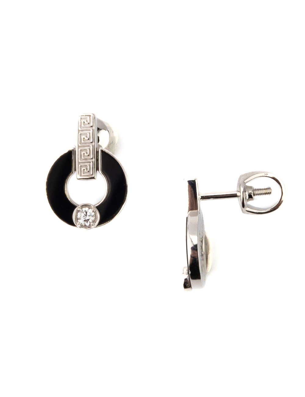 Серьги из белого золота c бриллиантами и ониксом