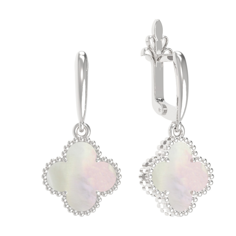 Серьги из белого золота 585 пробы c перламутром