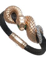 Браслет из золота c бриллиантами, изумрудом и шнурком