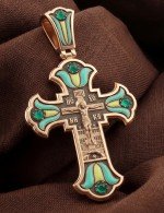 Крест из золота c эмалью и хризопразом