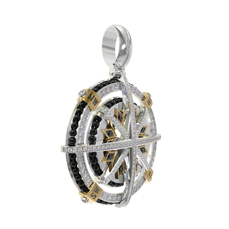 Подвеска из белого золота 585 пробы c эмалью, бриллиантами и ониксом