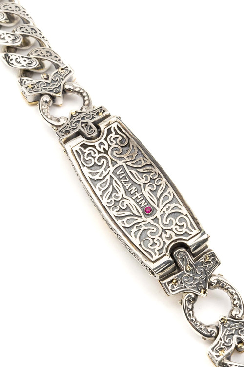 Браслет из серебра 925 пробы и золота 750 пробы c рубином