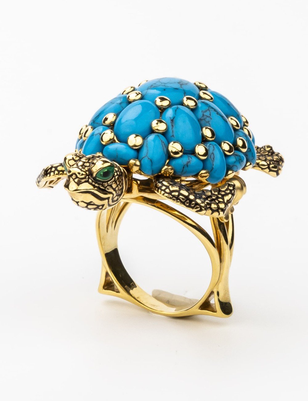 Кольцо из лимонного золота c эмалью и бирюзой