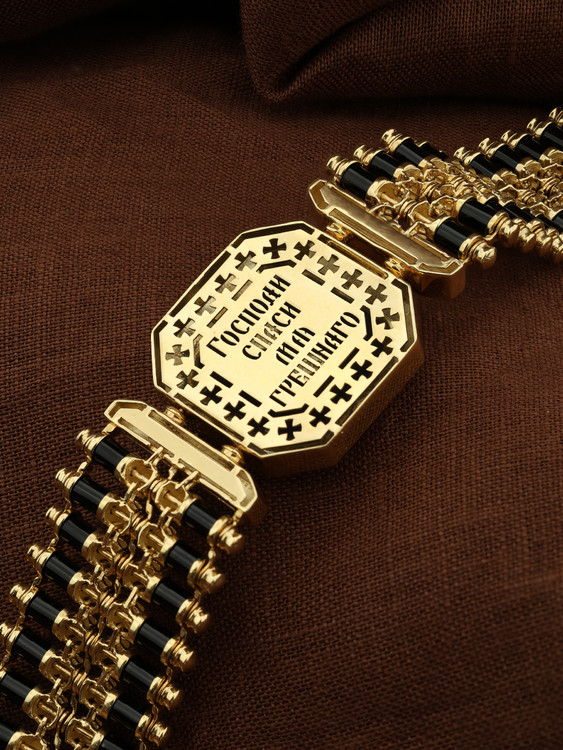 Браслет из лимонного золота 585 пробы c эмалью и ониксом