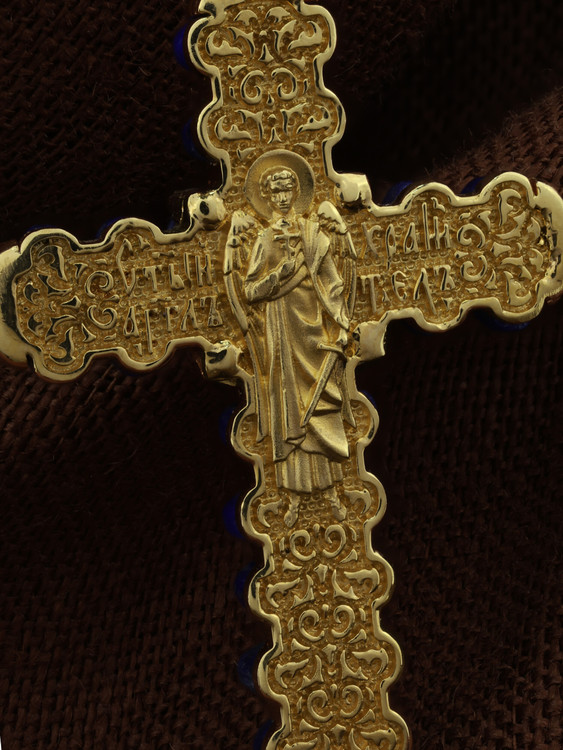 Крест из лимонного золота 585 пробы c лазуритом