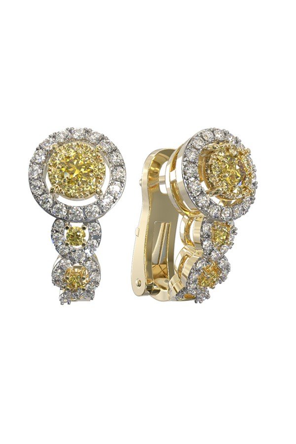 Серьги из лимонного золота c бриллиантами и сапфиром