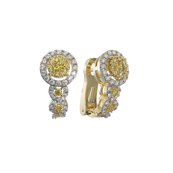 Серьги из лимонного золота 585 пробы c бриллиантами и сапфиром