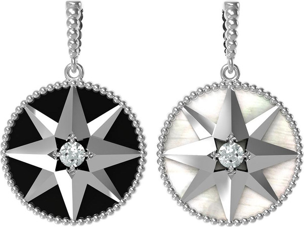 Подвеска из белого золота 585 пробы c фианитом, ониксом и перламутром