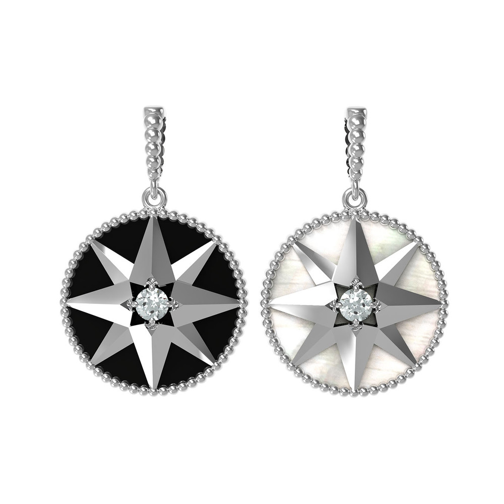 Подвеска из белого золота 585 пробы c фианитом, ониксом и перламутром