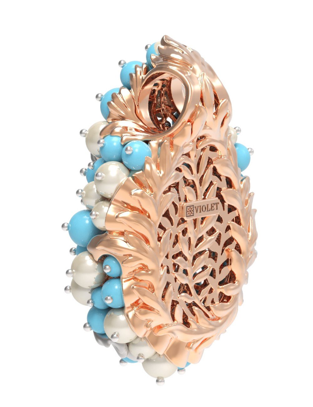 Подвеска из золота c жемчугом и бирюзой