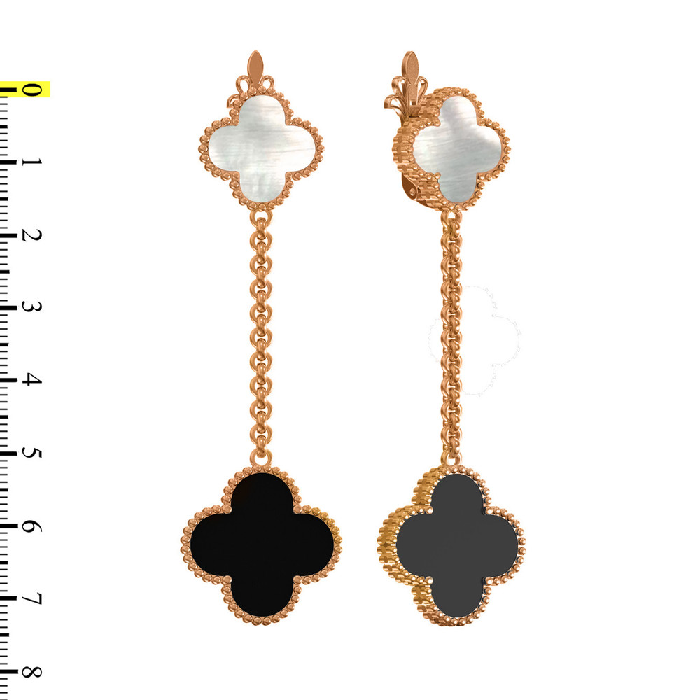 Серьги из красного золота 585 пробы c ониксом и перламутром