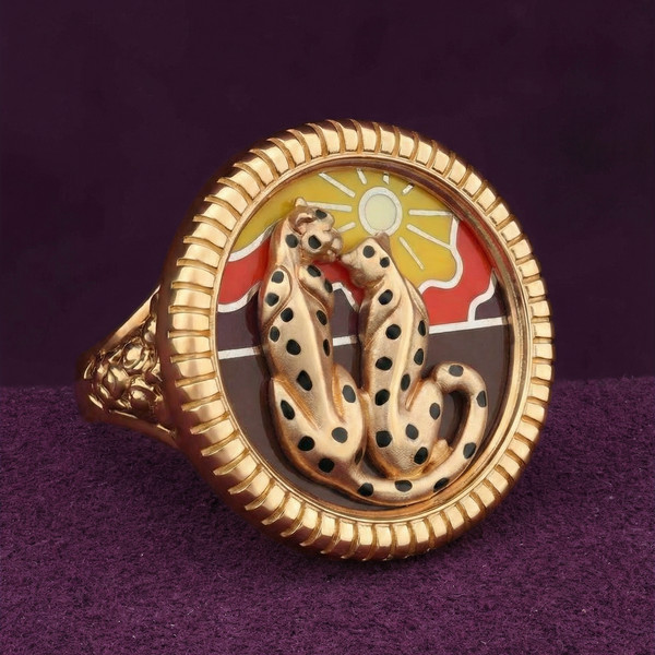 Кольцо из красного золота 585 пробы c эмалью