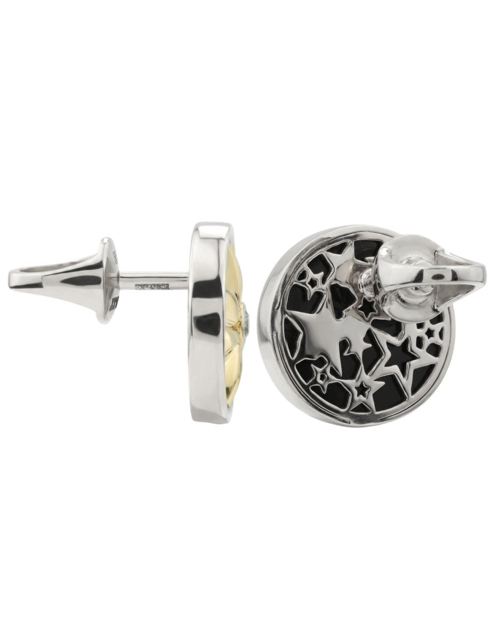 Серьги из белого золота c бриллиантами, ониксом и перламутром