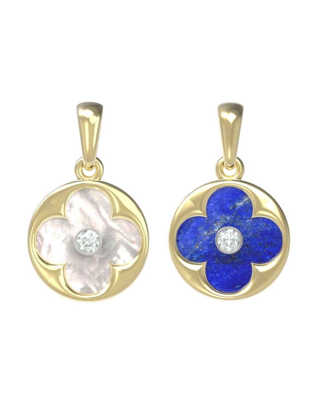 Подвеска из лимонного золота c бриллиантами, лазуритом и перламутром