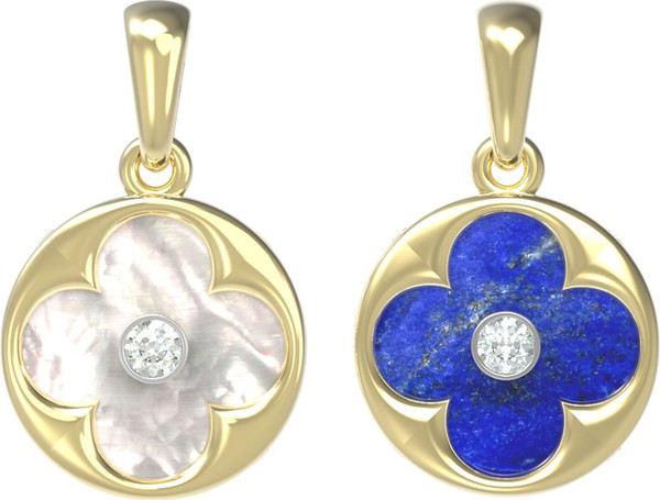 Подвеска из лимонного золота 585 пробы c бриллиантами, лазуритом и перламутром