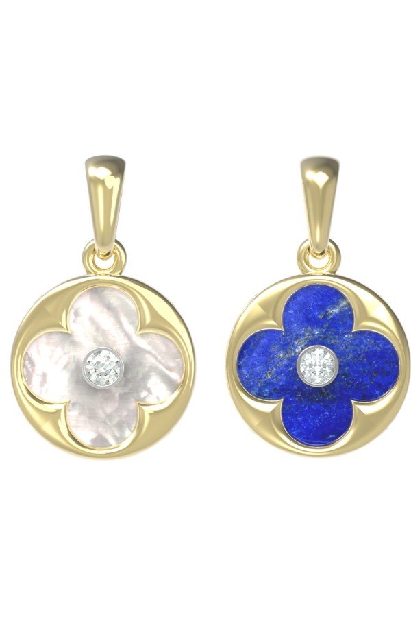 Подвеска из лимонного золота c бриллиантами, лазуритом и перламутром