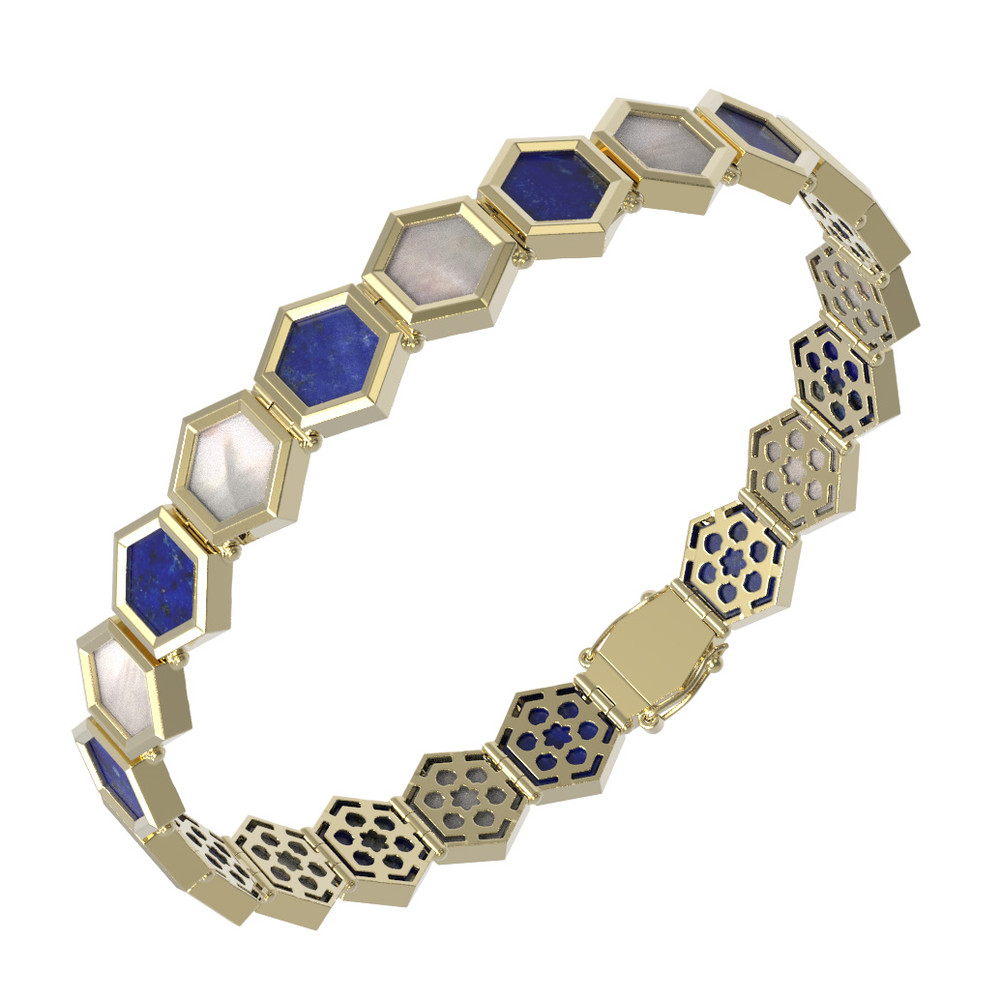 Браслет из лимонного золота 585 пробы c лазуритом и перламутром