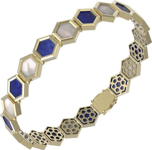 Браслет из лимонного золота c лазуритом и перламутром