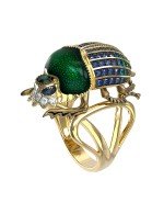 Кольцо из лимонного золота c эмалью, фианитом и турмалином