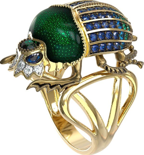 Кольцо из лимонного золота c эмалью, фианитом и турмалином