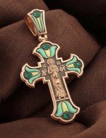 Крест из золота c эмалью и хризопразом