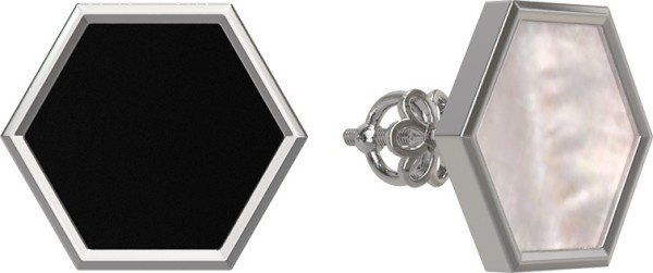 Серьги из белого золота c ониксом и перламутром