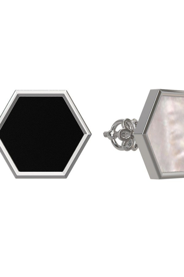 Серьги из белого золота c ониксом и перламутром