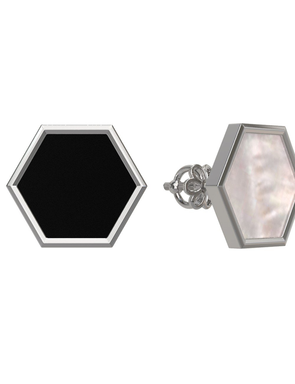 Серьги из белого золота c ониксом и перламутром