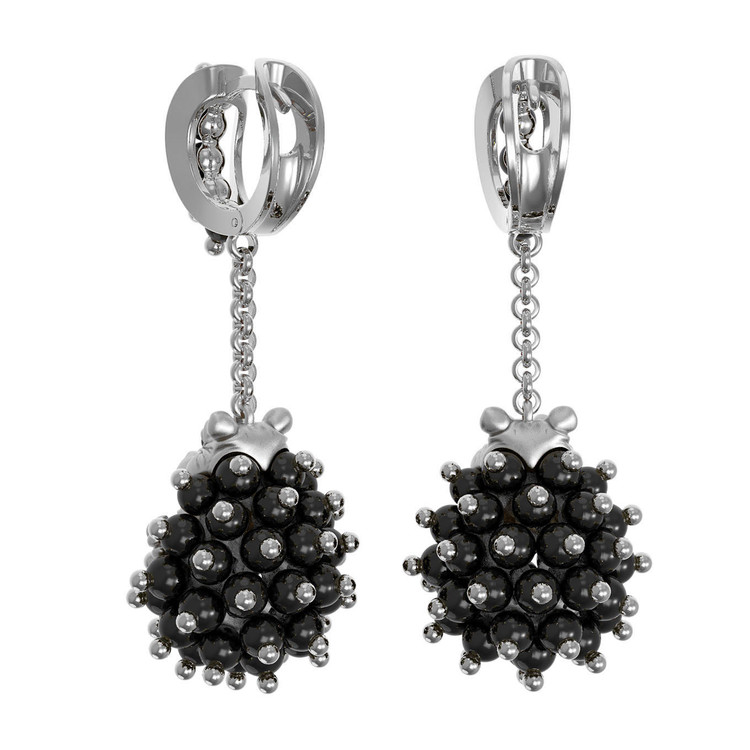 Серьги из белого золота 585 пробы c эмалью и ониксом